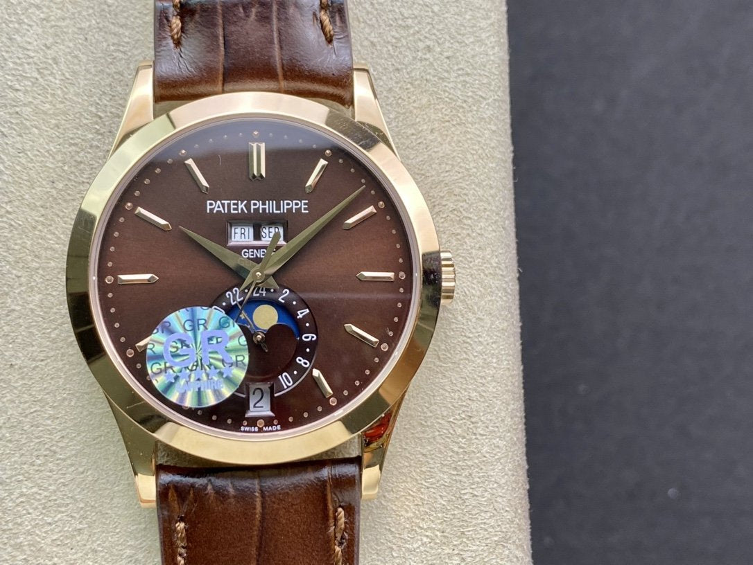 PATEK CALATRAVA MOONPHASE ANNUAL CALENDAR GOLD CASE BROWN DIAL