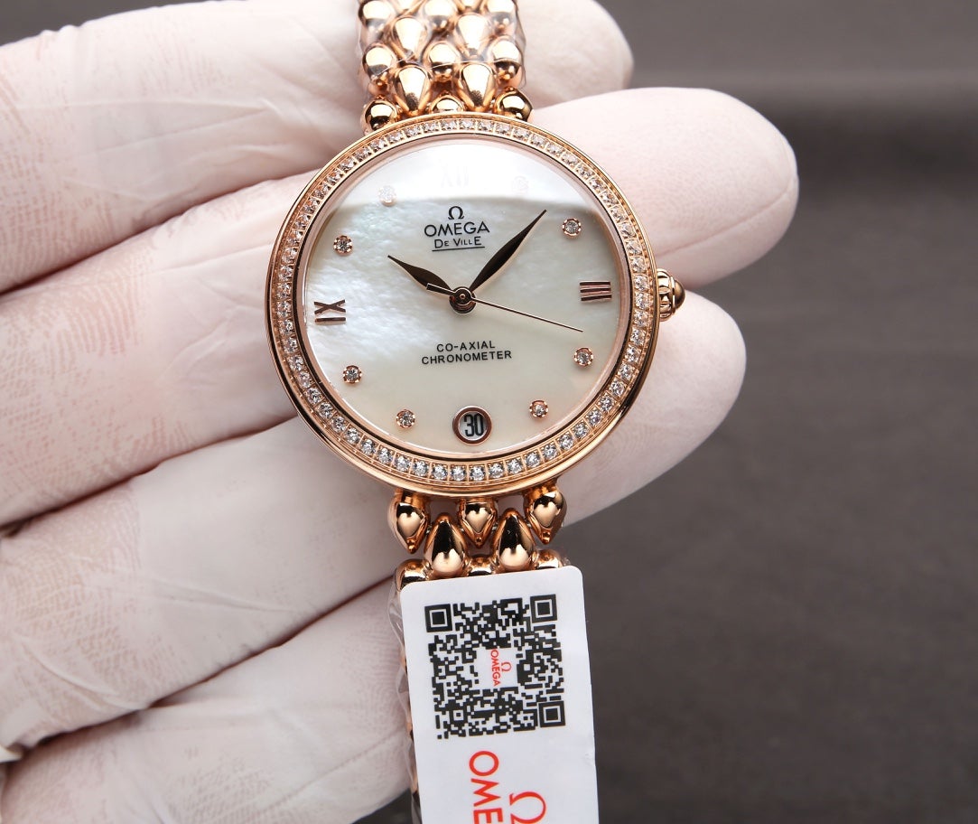 DEVILLE PRESTIGE 32MM ROSE GOLD DIAMOND BEZEL MOP DIAL