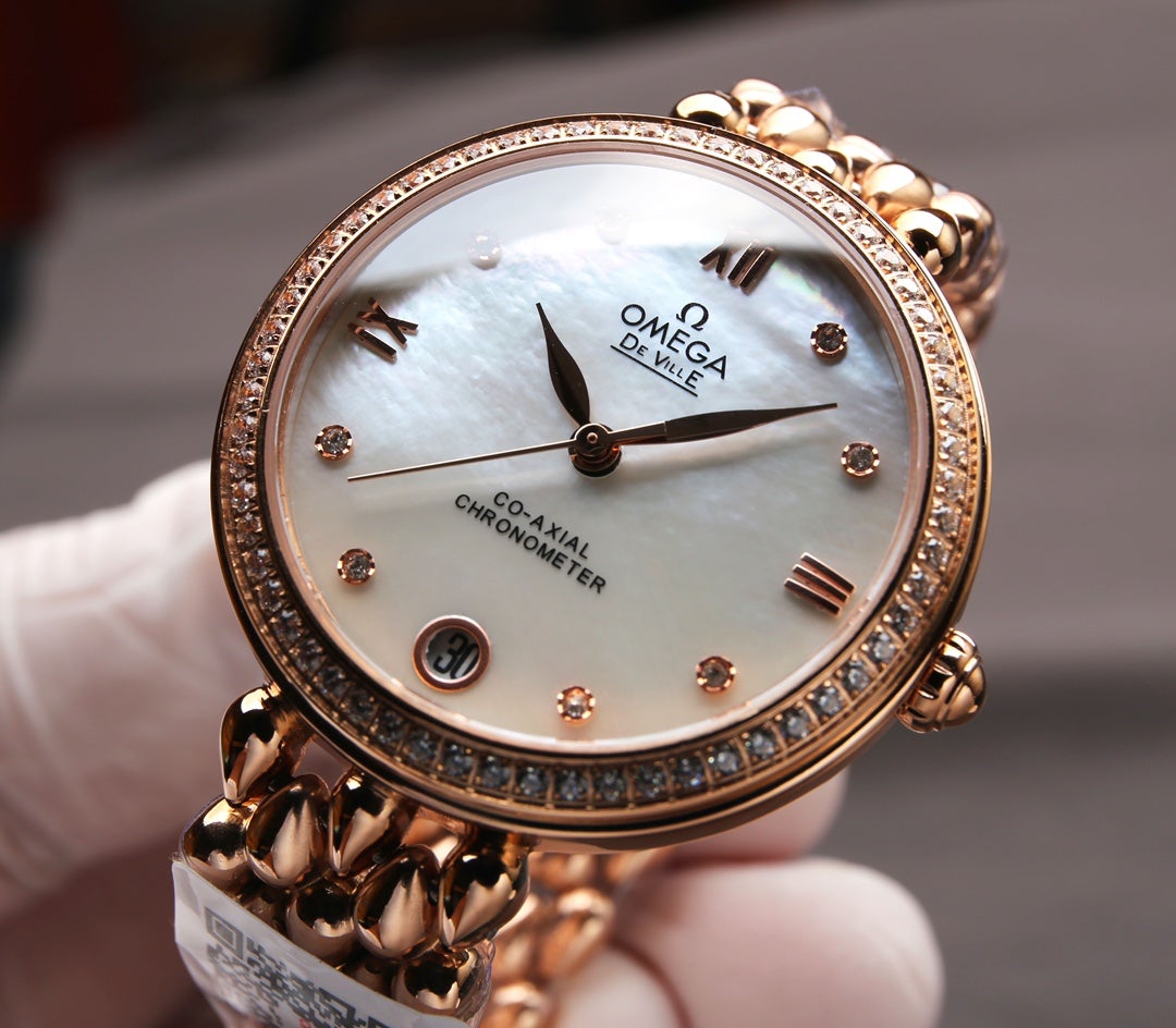 DEVILLE PRESTIGE 32MM ROSE GOLD DIAMOND BEZEL MOP DIAL