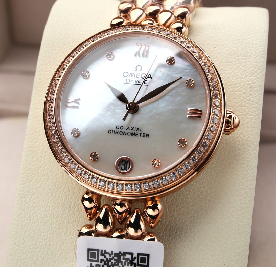 DEVILLE PRESTIGE 32MM ROSE GOLD DIAMOND BEZEL MOP DIAL