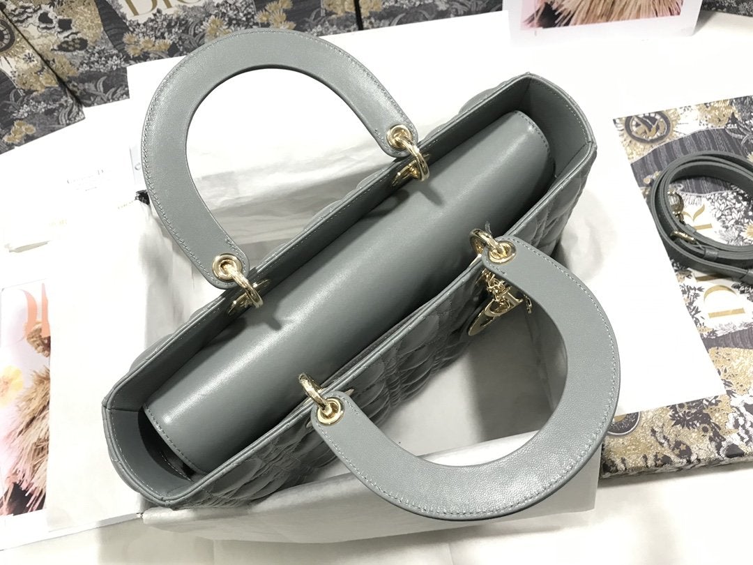 LARGE LADY BAG 32CM GRAY CANNAGE LAMBSKIN