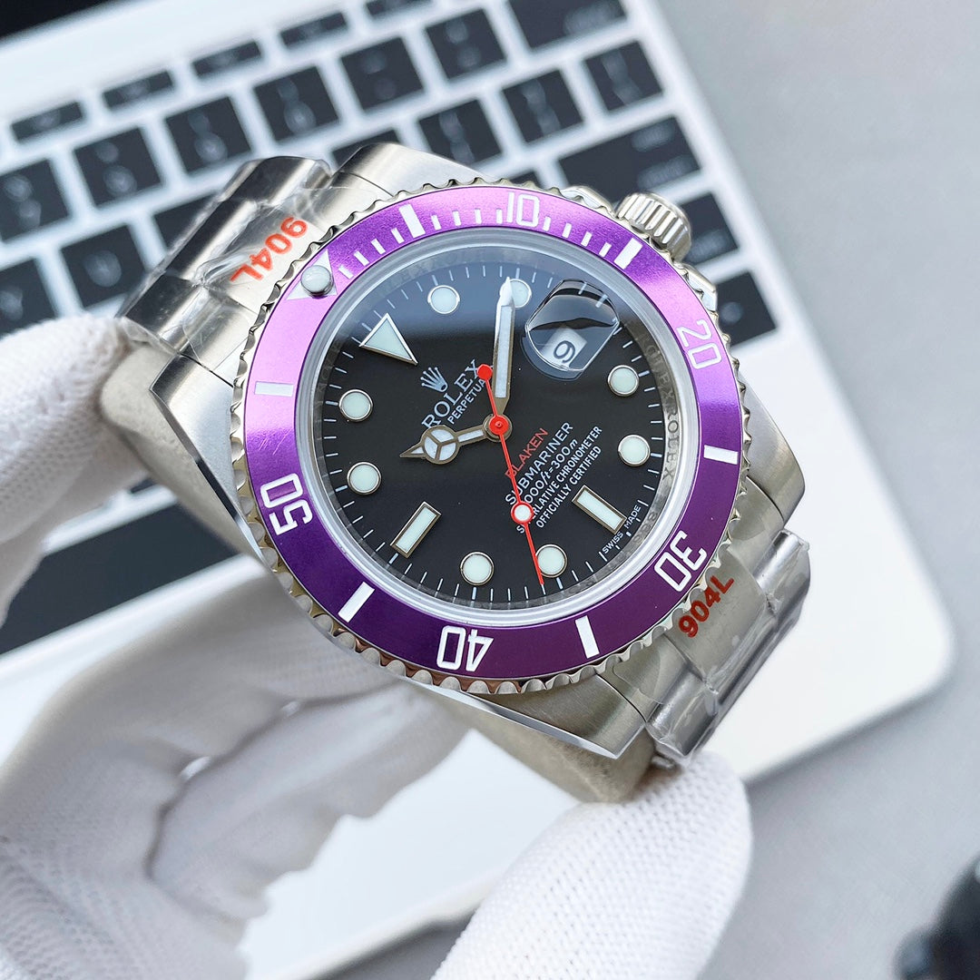 SUBMARINER DATE 40MM CUSTOM PURPLE BEZEL BLACK DIAL