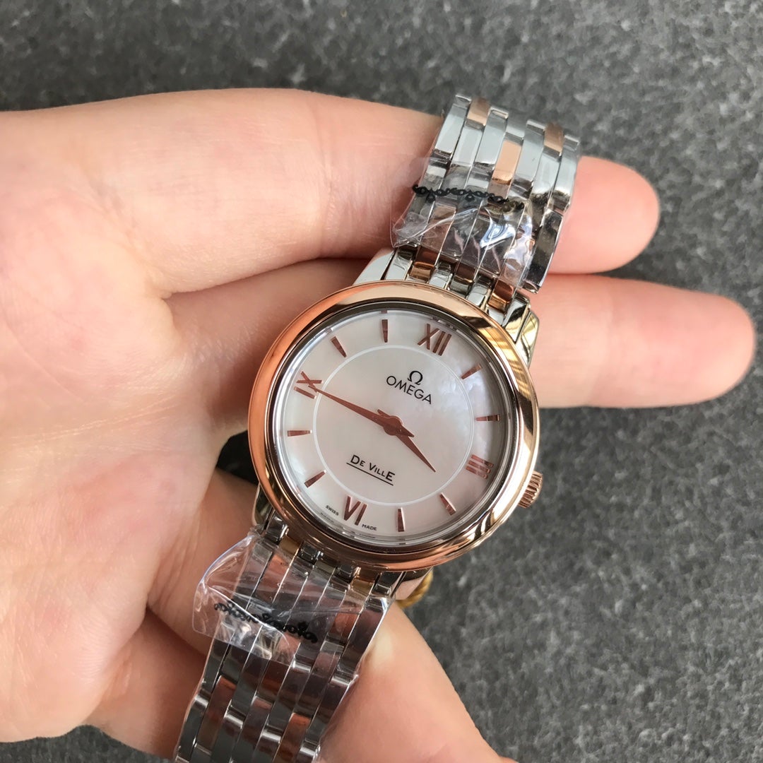 DEVILLE PRESTIGE 27MM QUARTZ ROSE GOLD STEEL MOP DIAL