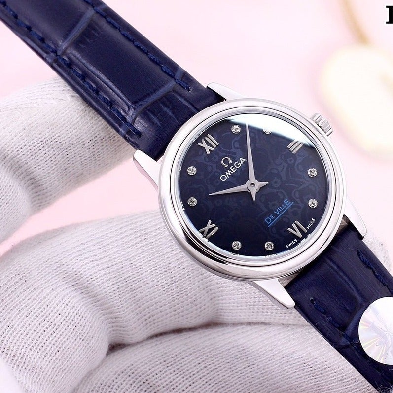 DEVILLE PRESTIGE 28MM QUARTZ BLUE DIAL DIAMOND NUMERALS