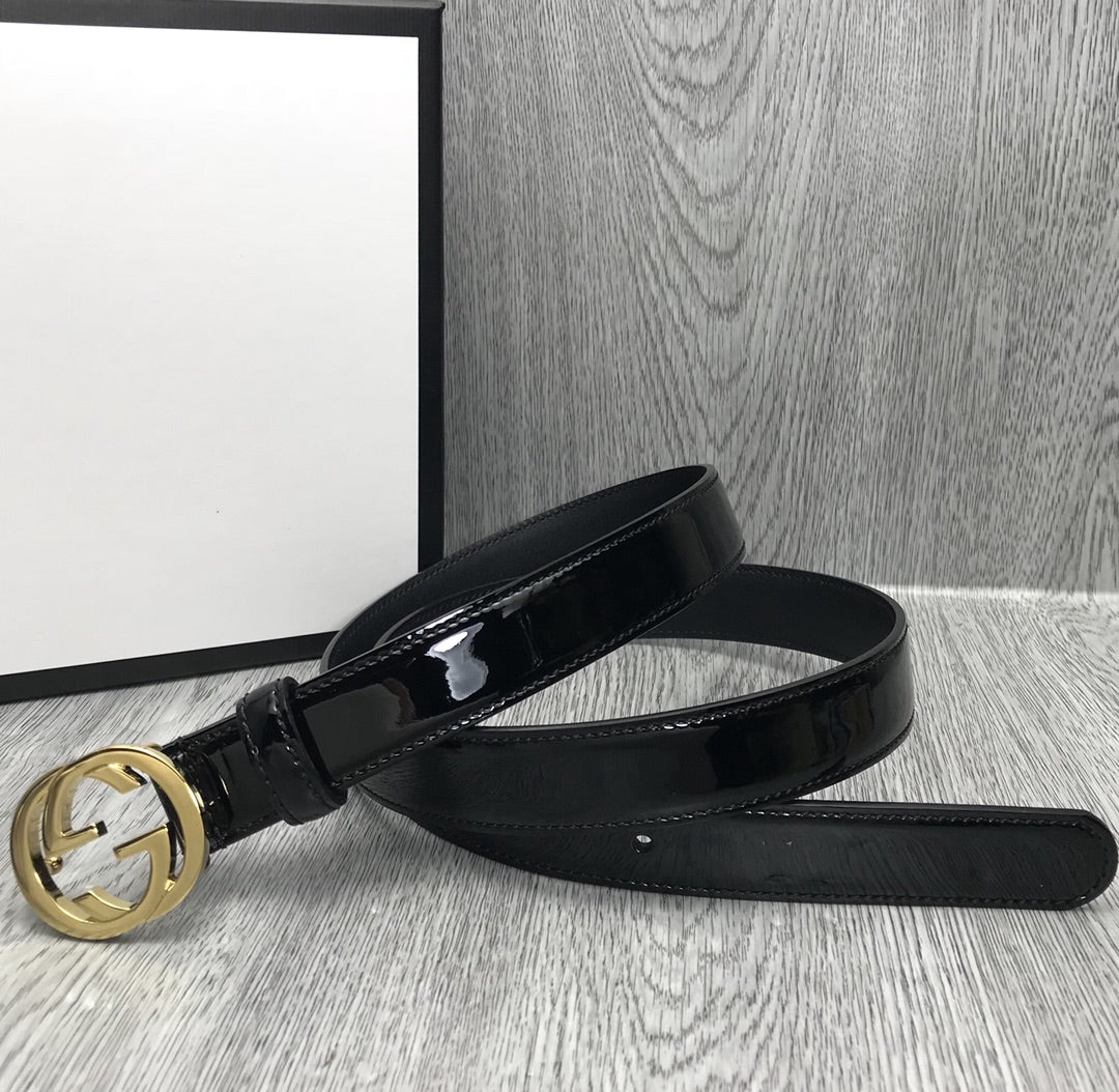 GG BELT INTERLOCKING G BUCKLE 25MM BLACK LEATHER