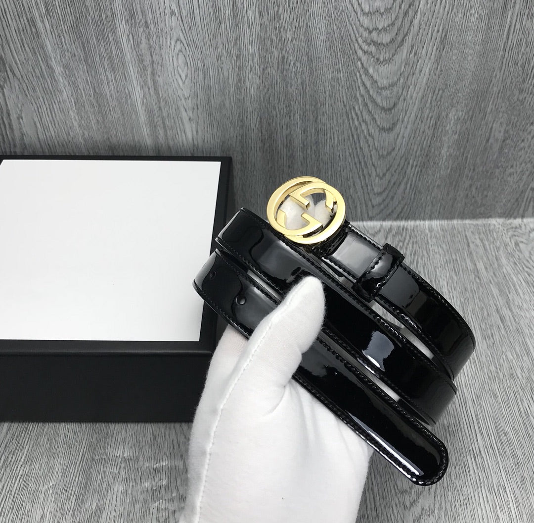 GG BELT INTERLOCKING G BUCKLE 25MM BLACK LEATHER