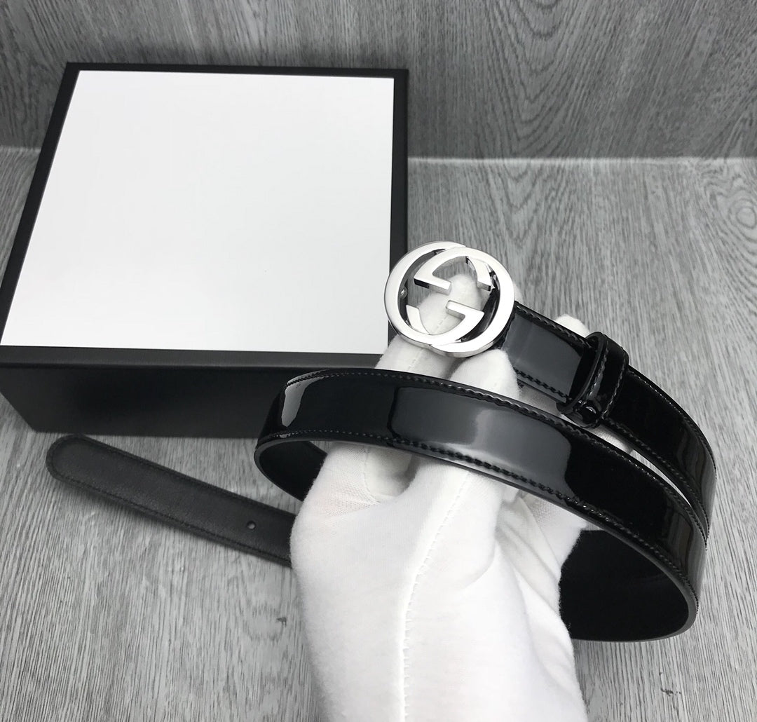 GG BELT INTERLOCKING G BUCKLE 25MM BLACK LEATHER