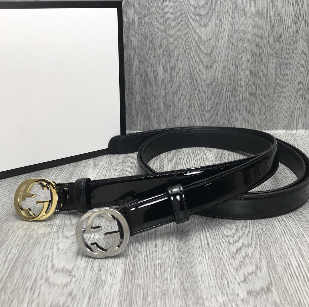 GG BELT INTERLOCKING G BUCKLE 25MM BLACK LEATHER