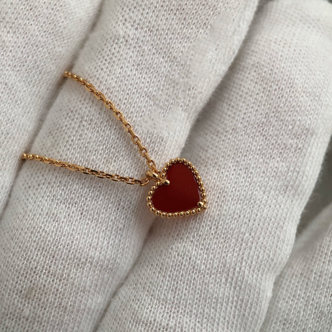 HEART CARNELIAN PINK GOLD NECKLACE