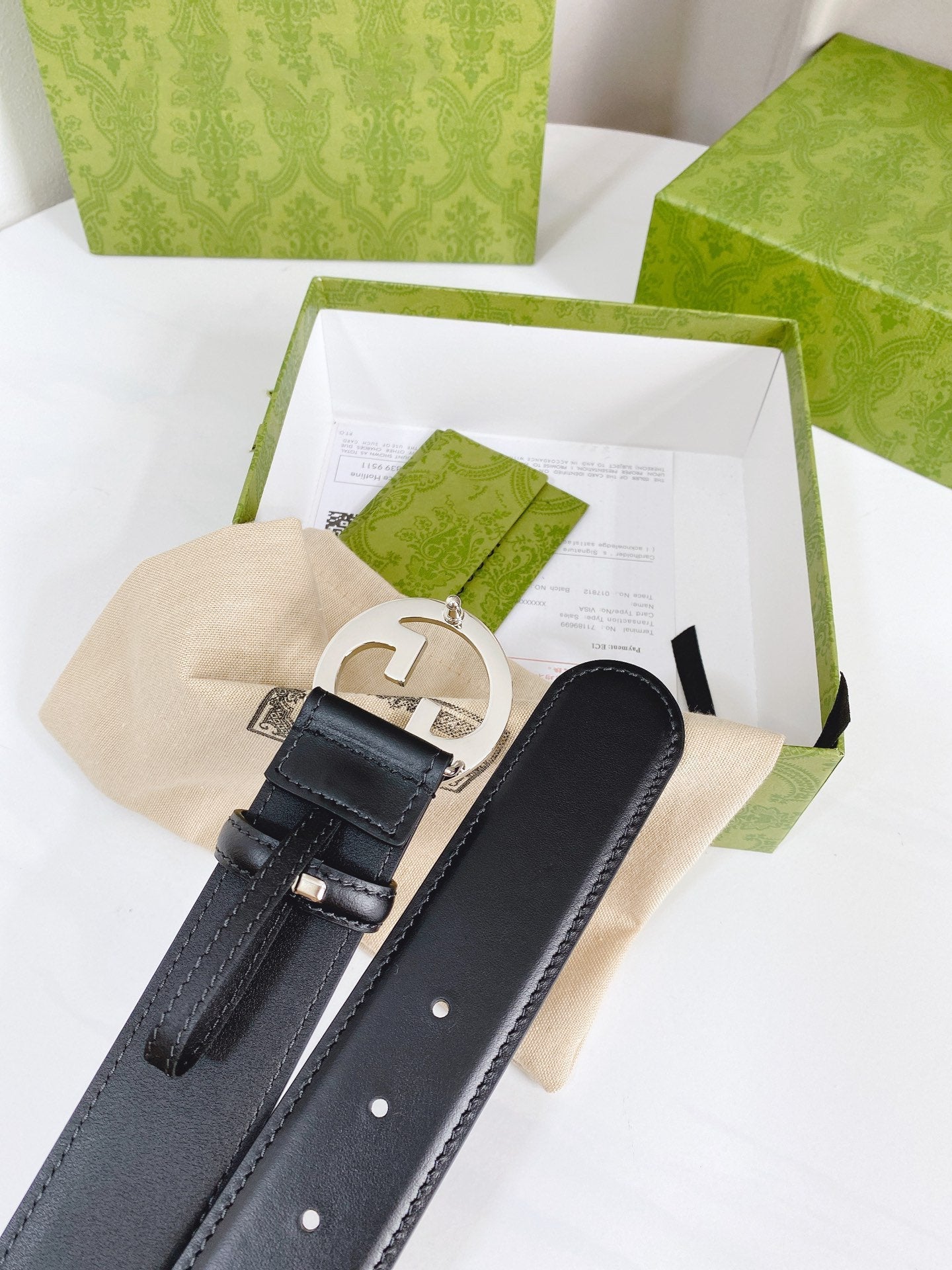 INTERLOCKING G SILVER BUCKLE 40MM BLACK LEAHTER