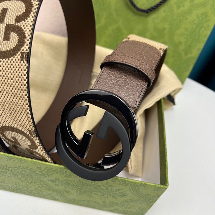 INTERLOCKING G BLACK GREY BUCKLE 40MM BEIGE CANVAS