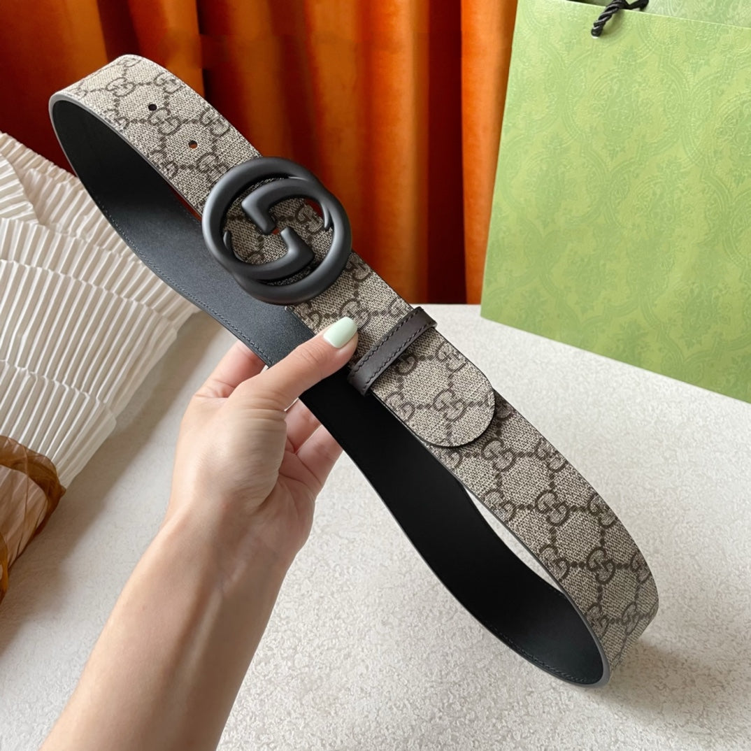 DOUBLE G BLACK BUCKLE 40MM BEIGE CANVAS