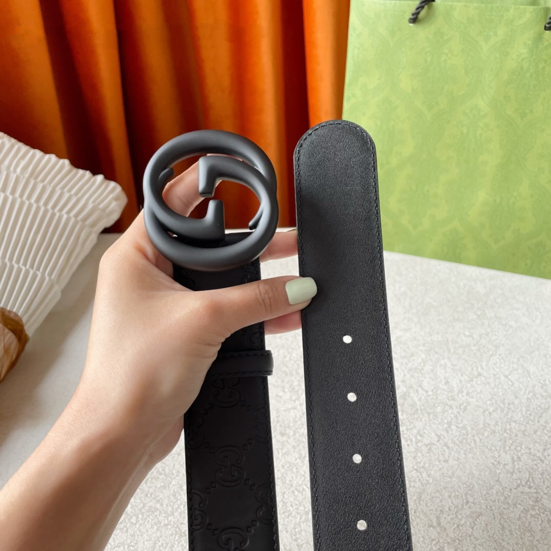 DOUBLE G BLACK BUCKLE 40MM BLACK EMPREINTE LEATHER