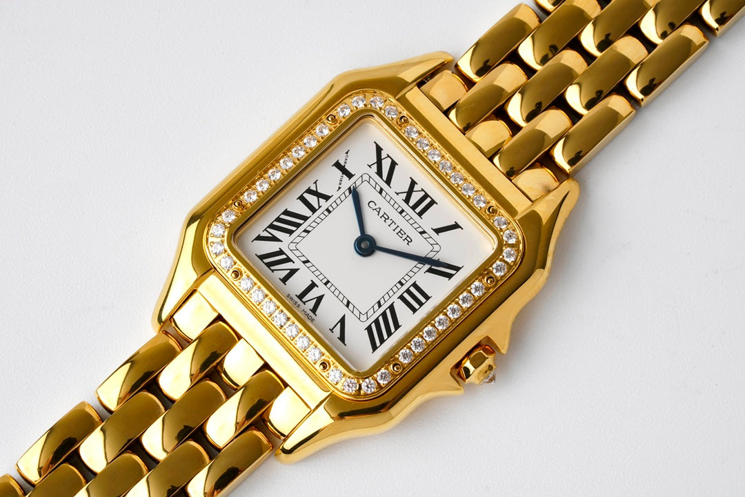 PANTHERE 27MM GOLD CASE DIAMOND BEZEL WHITE DIAL