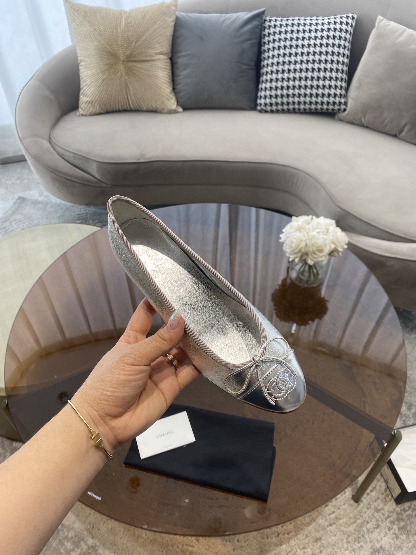 ballet flats silver lambskin