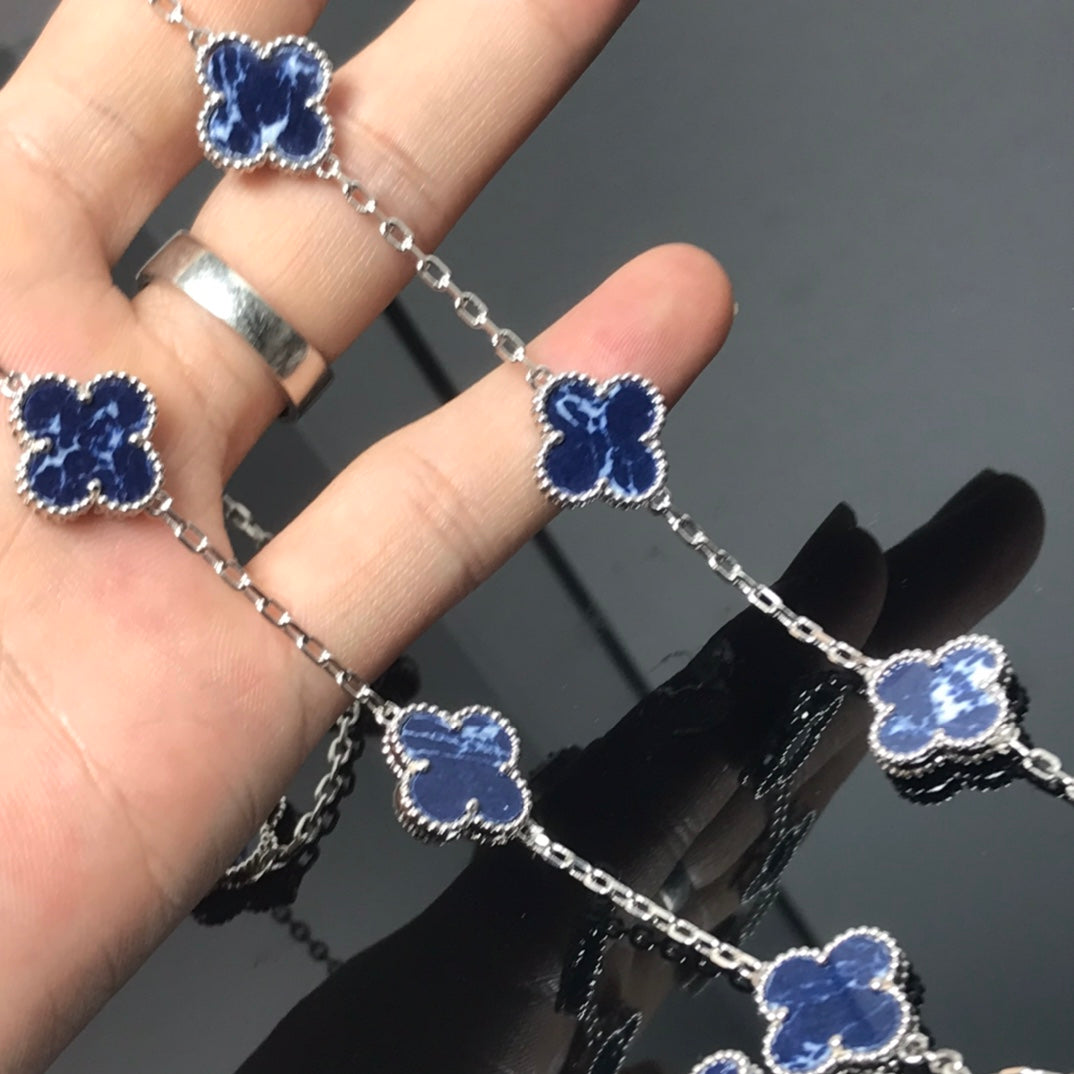 CLOVER 20 MOTIF SILVER PIETERSITE NECKLACE