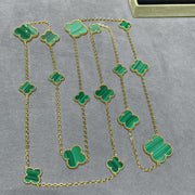 CLOVER 16 MOTIF MALACHITE GOLD NECKLACE