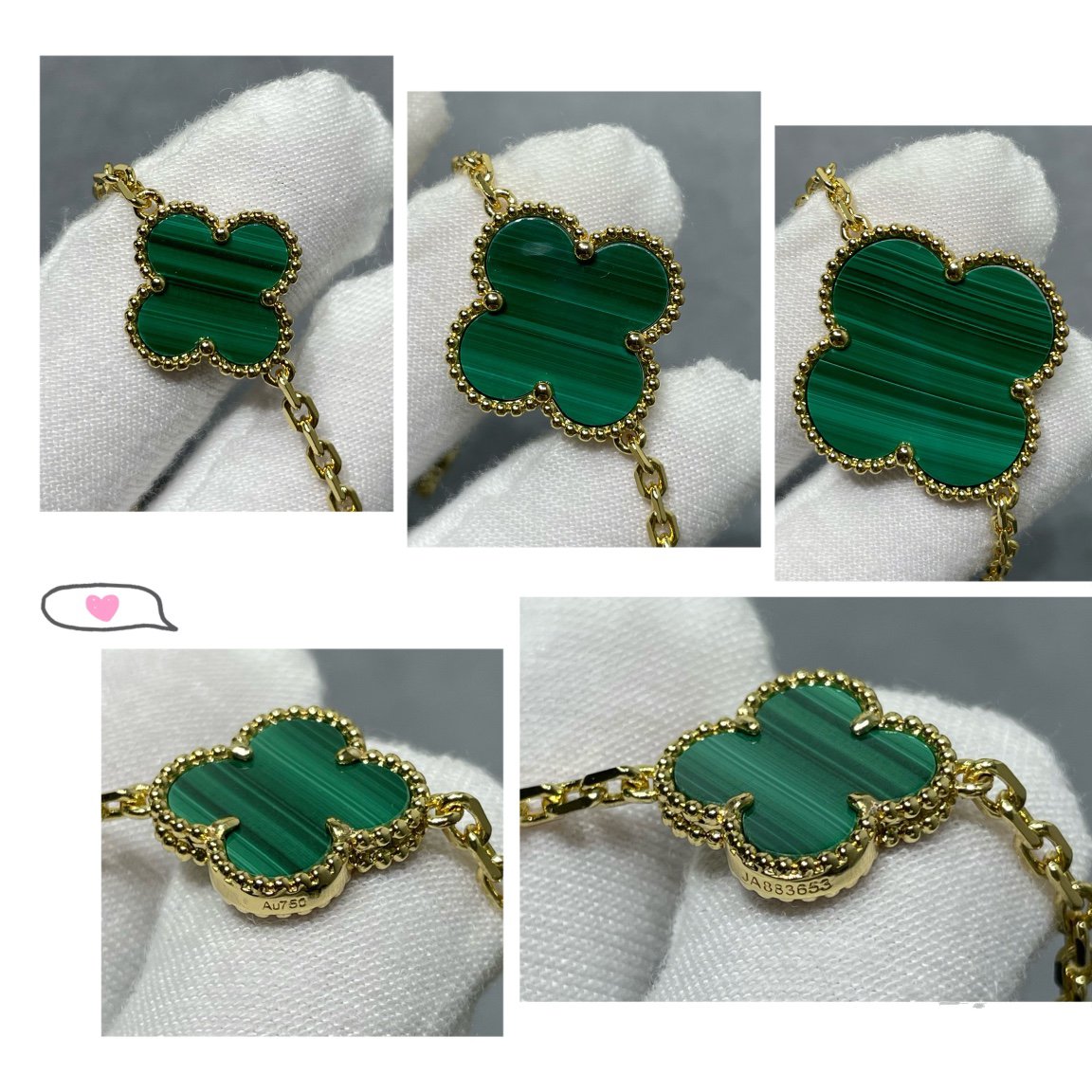 CLOVER 16 MOTIF MALACHITE GOLD NECKLACE
