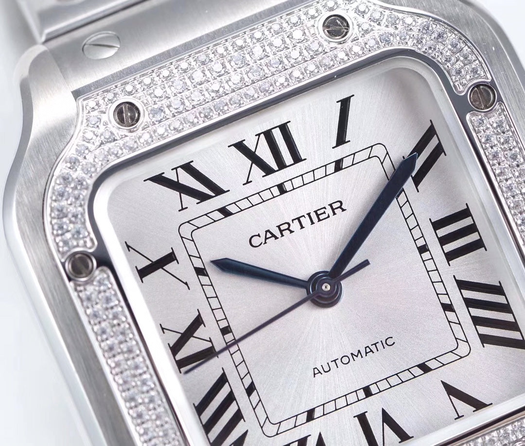 SANTOS LADY 35.1MM AUTOMATIC SILVER DIAMOND BEZEL