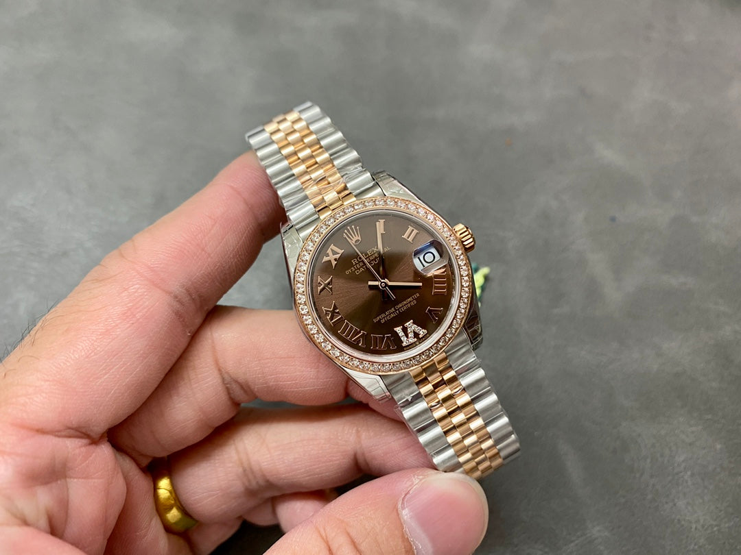 DATEJUST 31MM PINK GOLD STEEL CHOCOLATE DIAL