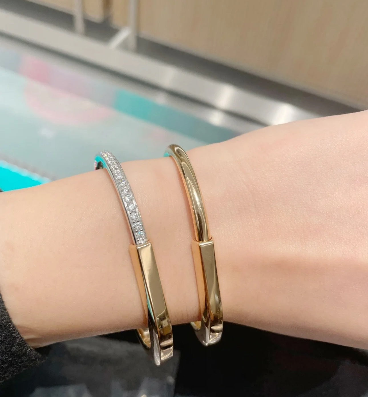 LOCK PINK GOLD SILVER DIAMOND BRACELET