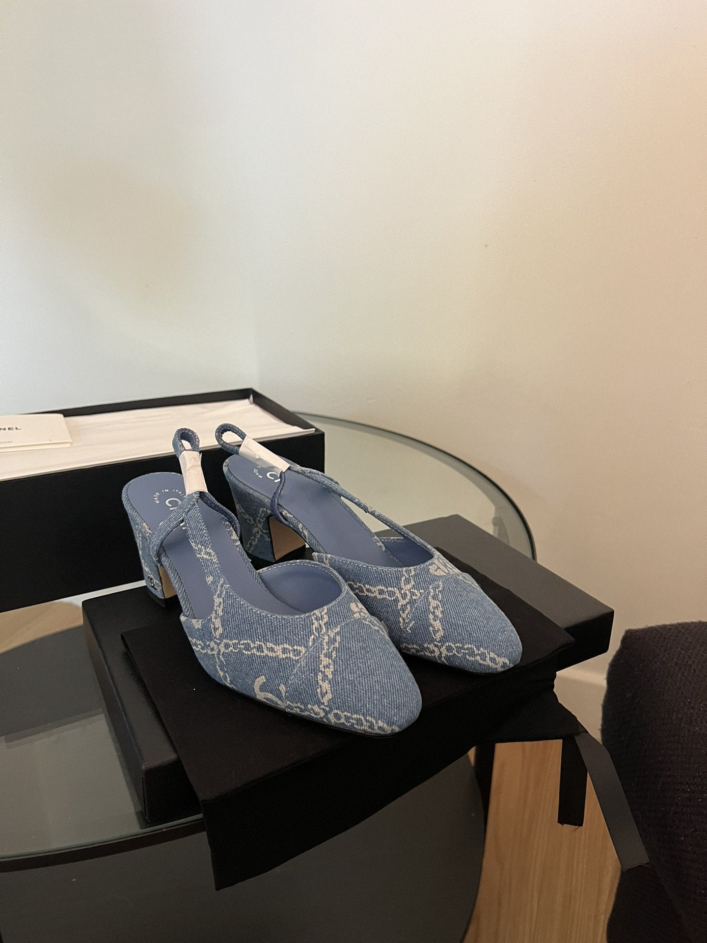 high slingbacks light blue denim