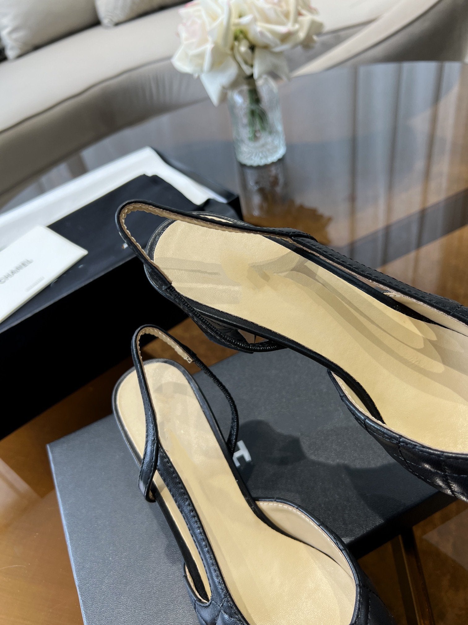 high slingbacks black quilted lambskin