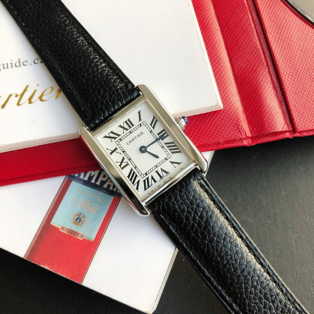 TANK SOLO SILVER CASE BLACK CALFSKIN LEATHER