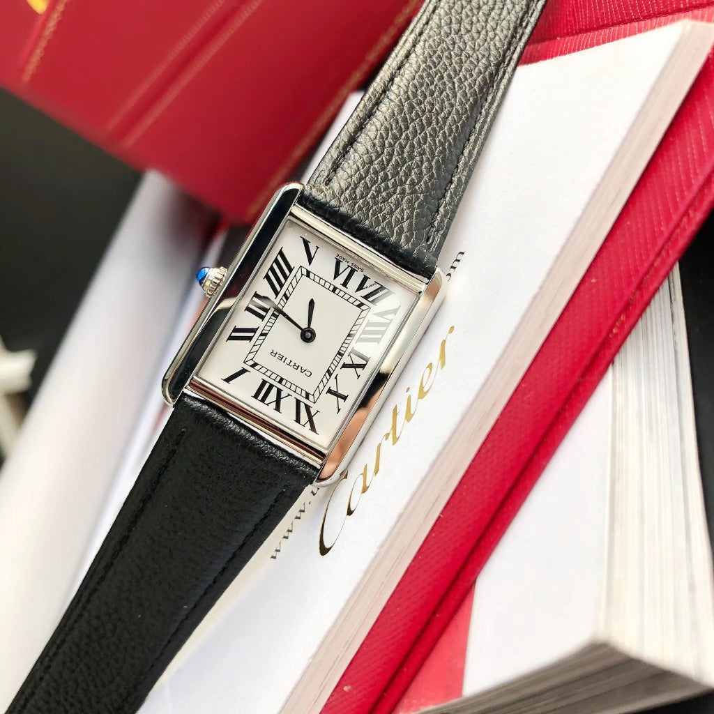 TANK SOLO SILVER CASE BLACK CALFSKIN LEATHER