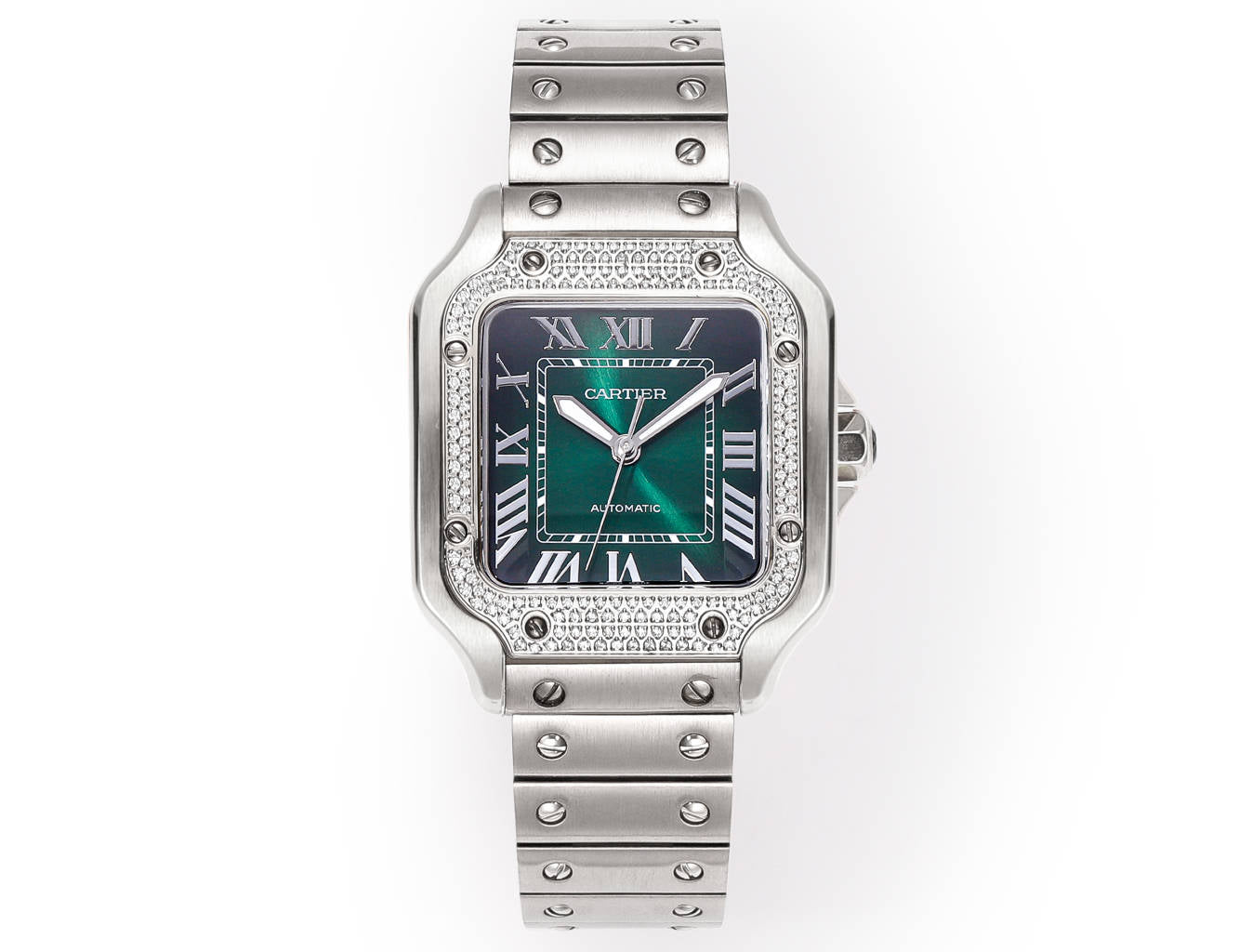 SANTOS LADY 35.1MM STEEL CASE DEEP GREEN DIAL DIAMOND BEZEL