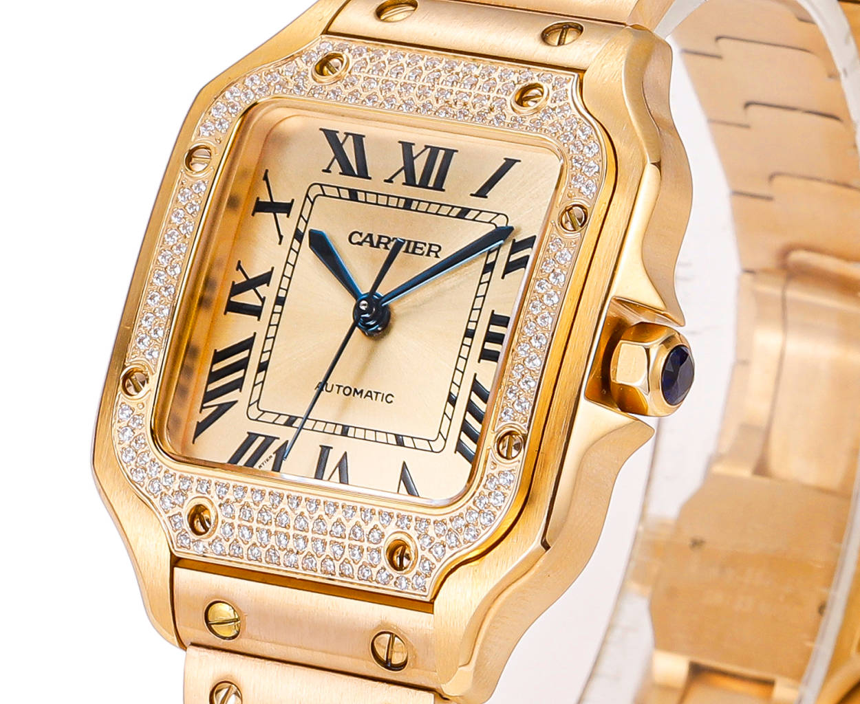 SANTOS LADY 35.1MM GOLD CASE GOLD DIAL DIAMOND BEZEL