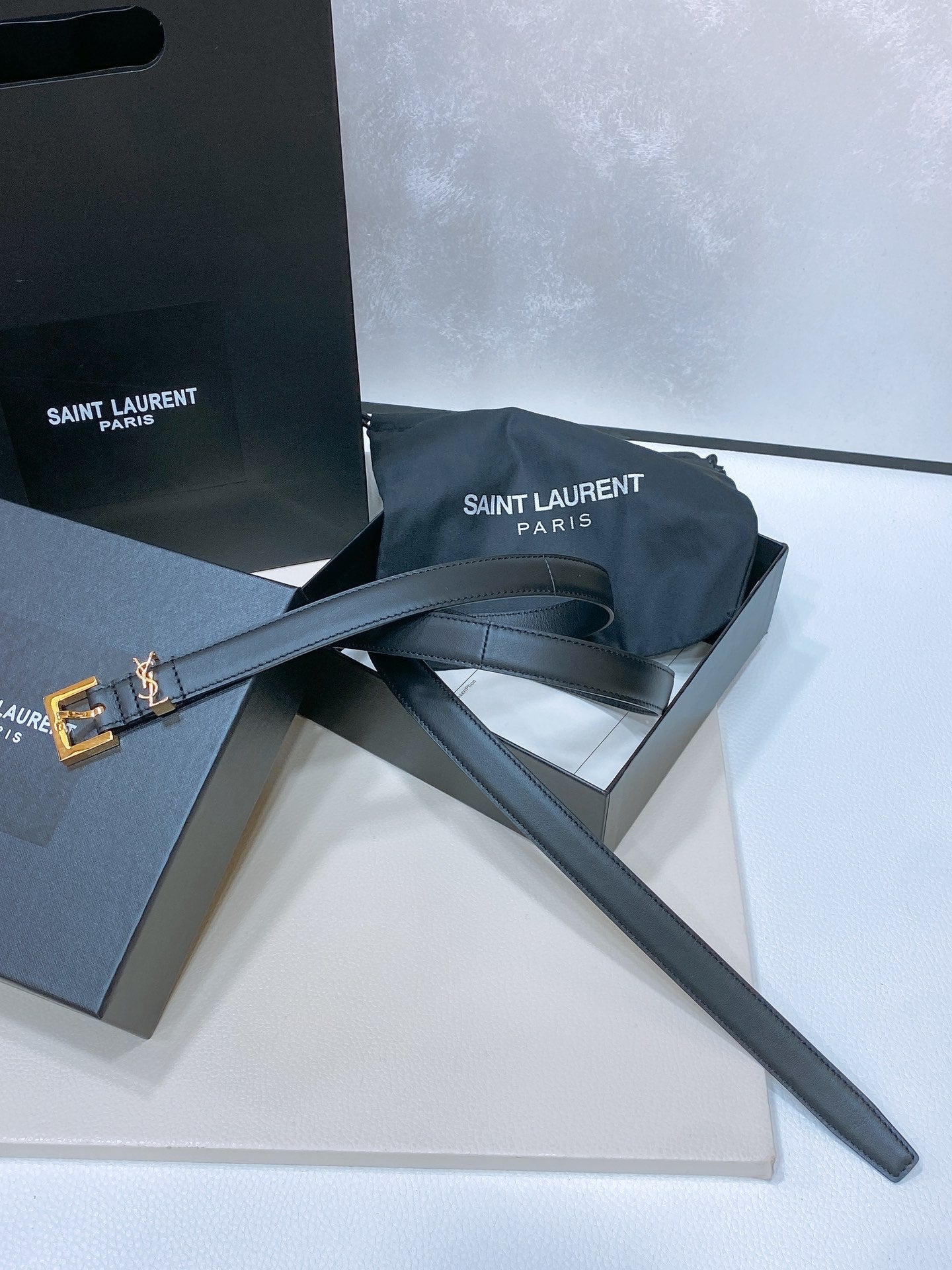 YSL Cassandre Belt 20mm Black Calfskin