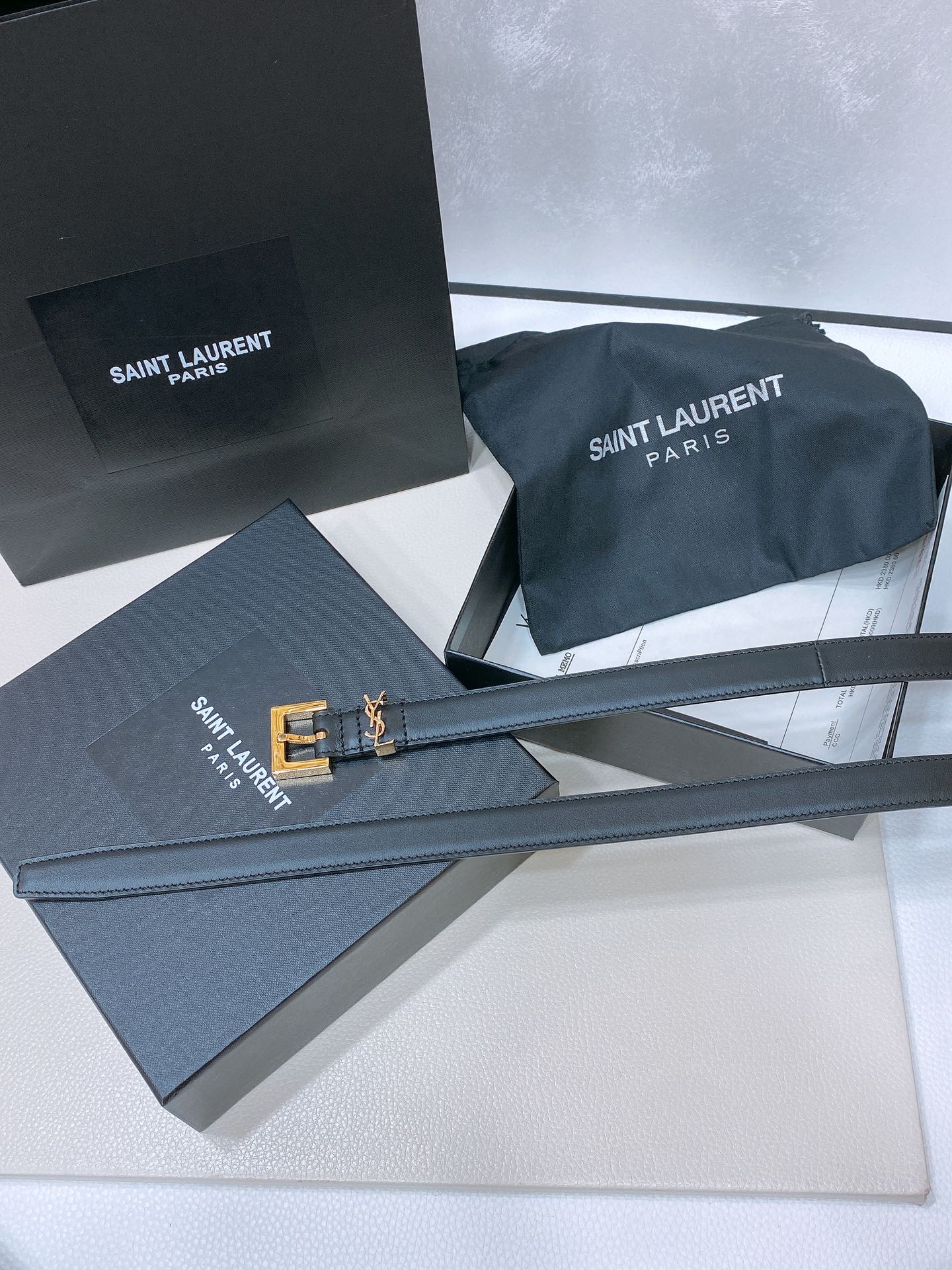 YSL Cassandre Belt 20mm Black Calfskin