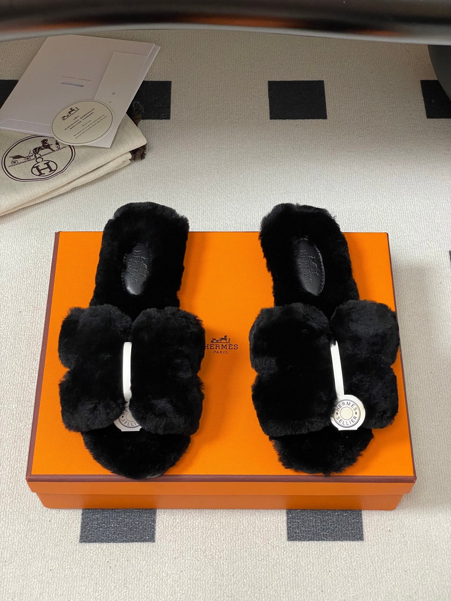 Hermes Oran Sandal Black Wool 173400