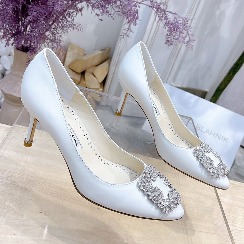 Manolo Blahnik Pump White Cowhide 212044