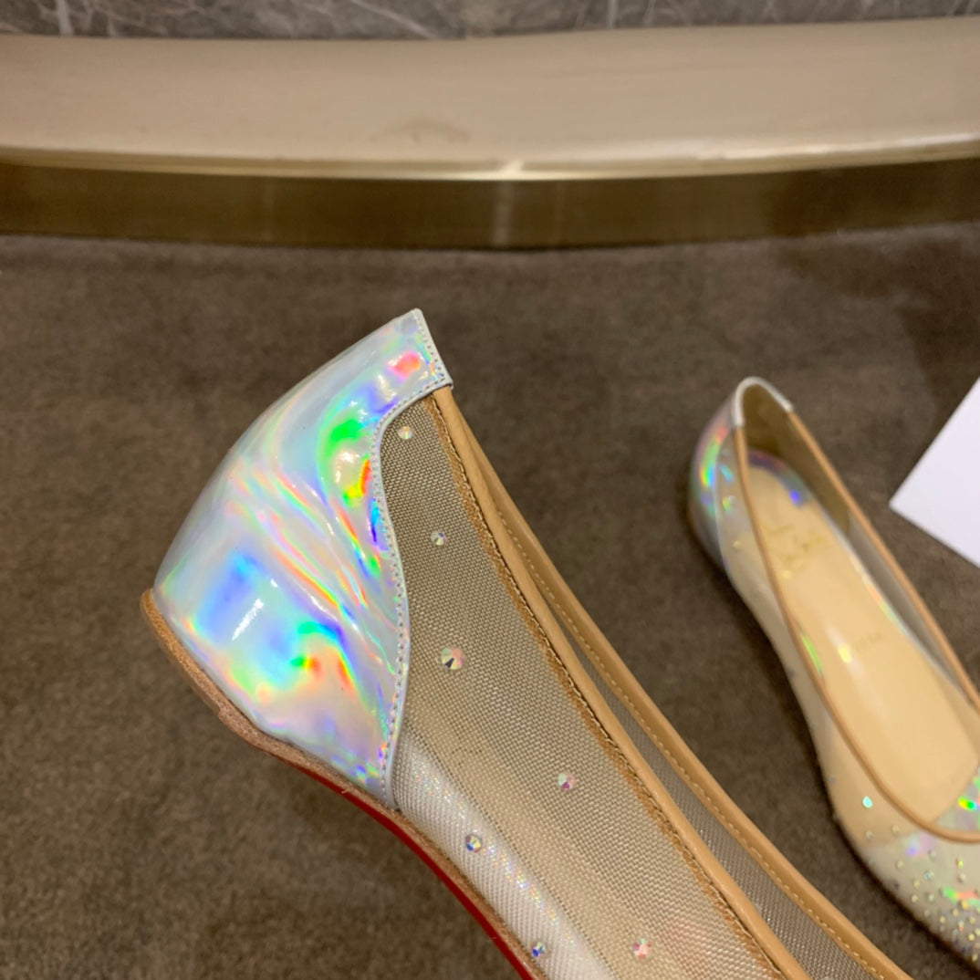 CL Follies Strass Flats Mesh and Patent Leather Silver