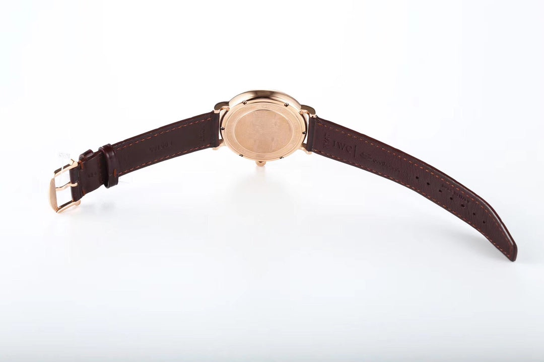 IWC Portofino 40mm Black Dial Pink Gold Case Brown Crocodile Leather