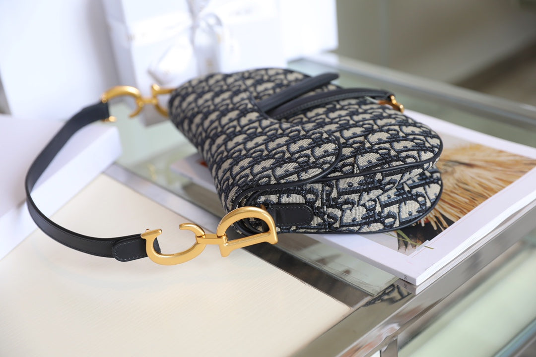 CD Blue Dior Oblique Jacquard Bag Canvas Cowhide