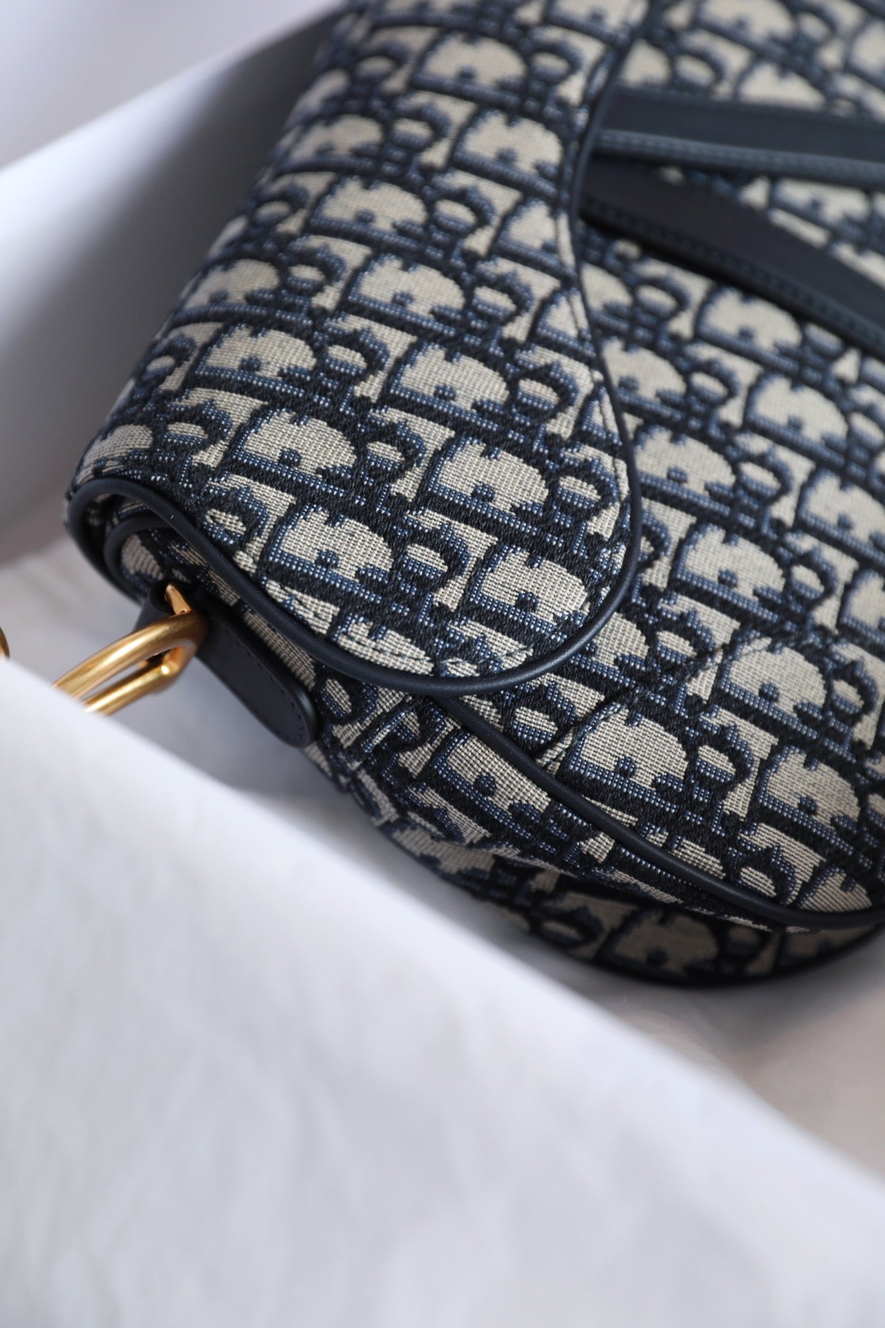 CD Blue Dior Oblique Jacquard Bag Canvas Cowhide