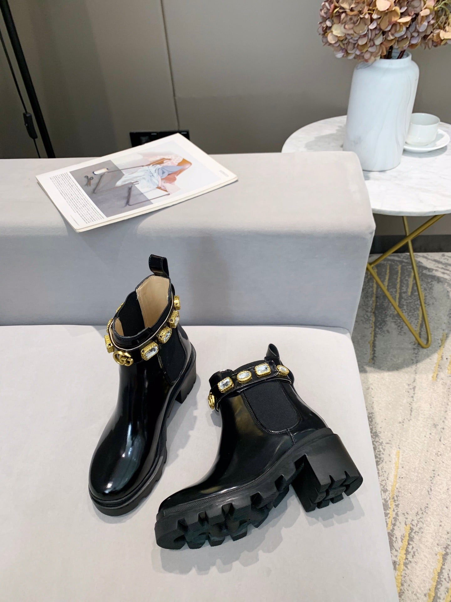 GG ankle boots logo double G black sheepskin