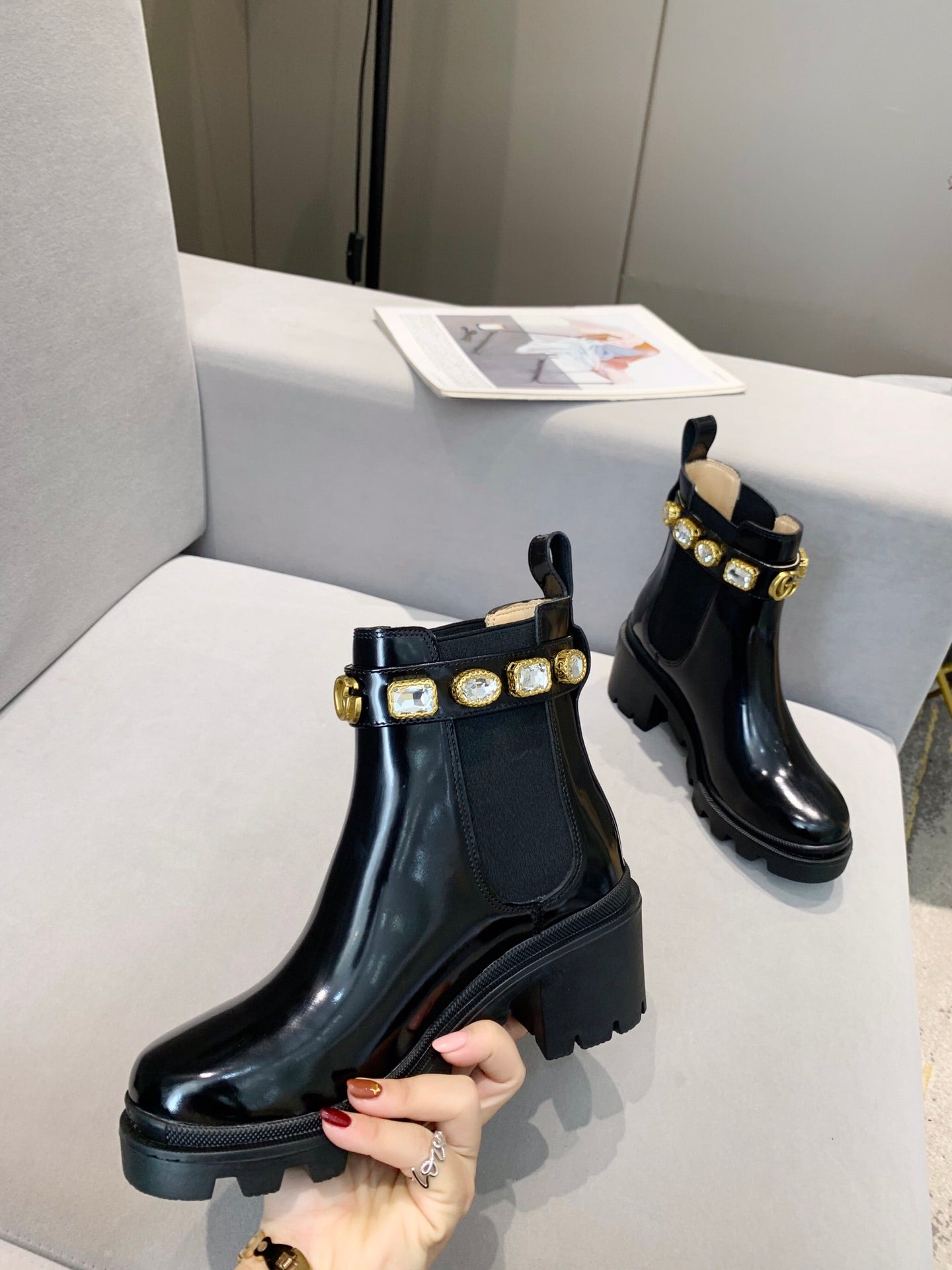 GG ankle boots logo double G black sheepskin