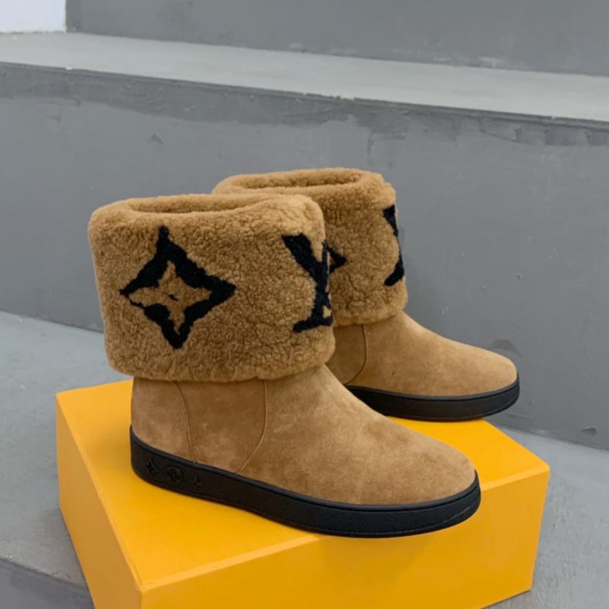 LV Snowdrop Flat Ankle Boot Brown Monogram Black Suede