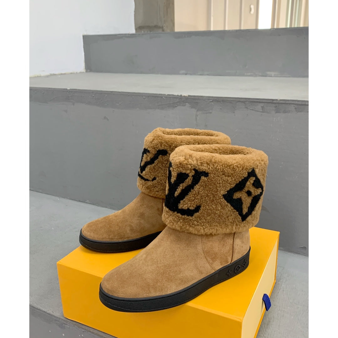 LV Snowdrop Flat Ankle Boot Brown Monogram Black Suede