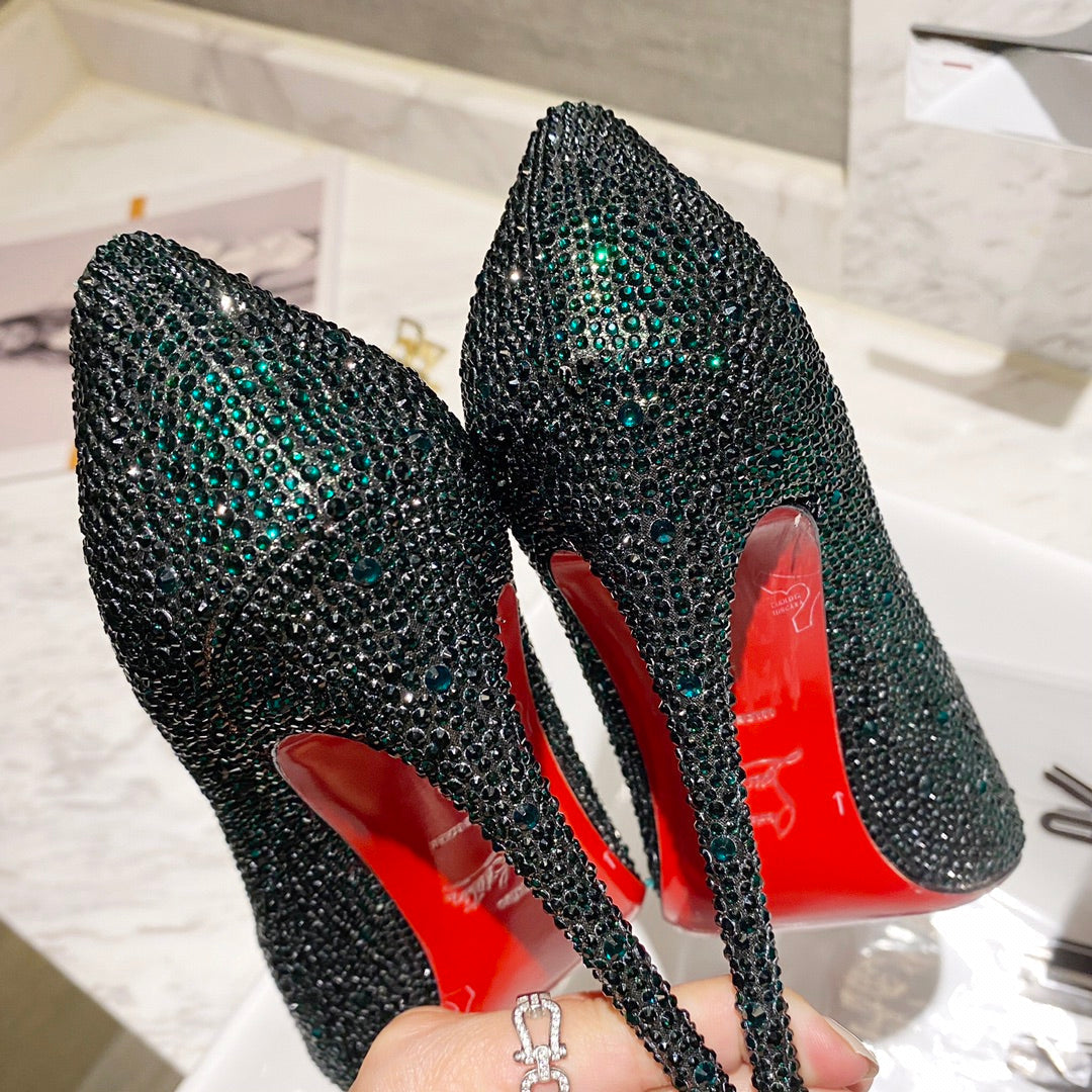 CL Kate Strass Degrade Pumps 100mm Suede Green