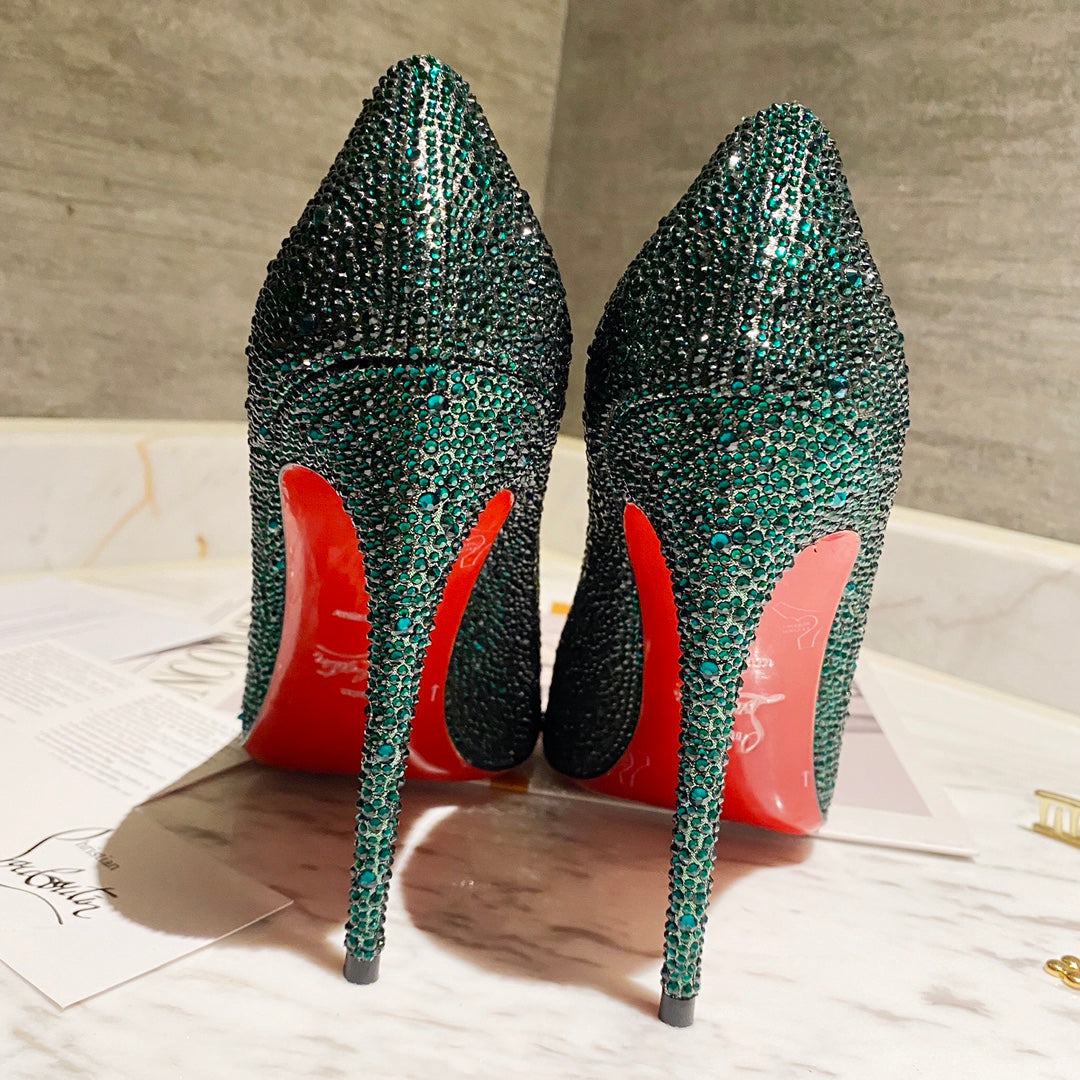 CL Kate Strass Degrade Pumps 100mm Suede Green