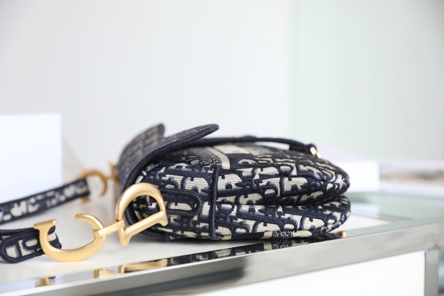 CD Oblique Saddle Bag Blue Canvas