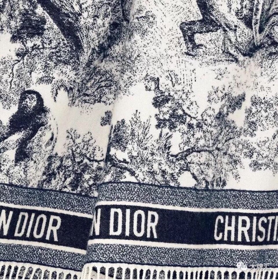 Dior 2026 Toile de Jouy Scarf 140cm Blue White Wool And Cashmere 190051