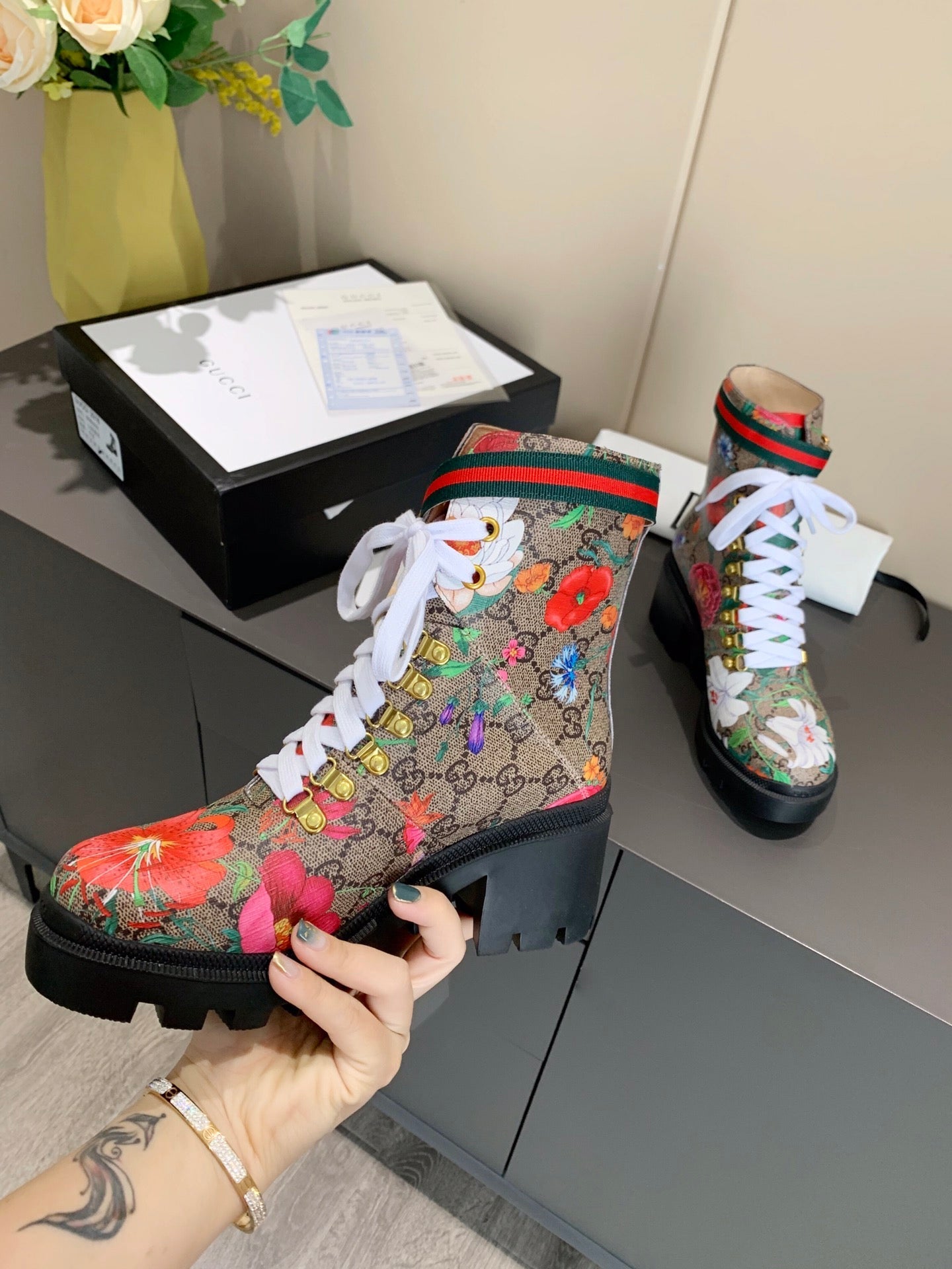 GG ankle boots Multicolor Floral Sheepskin