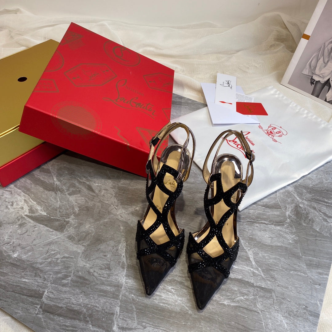 CL Diamond Sling Back Black Mesh 346070