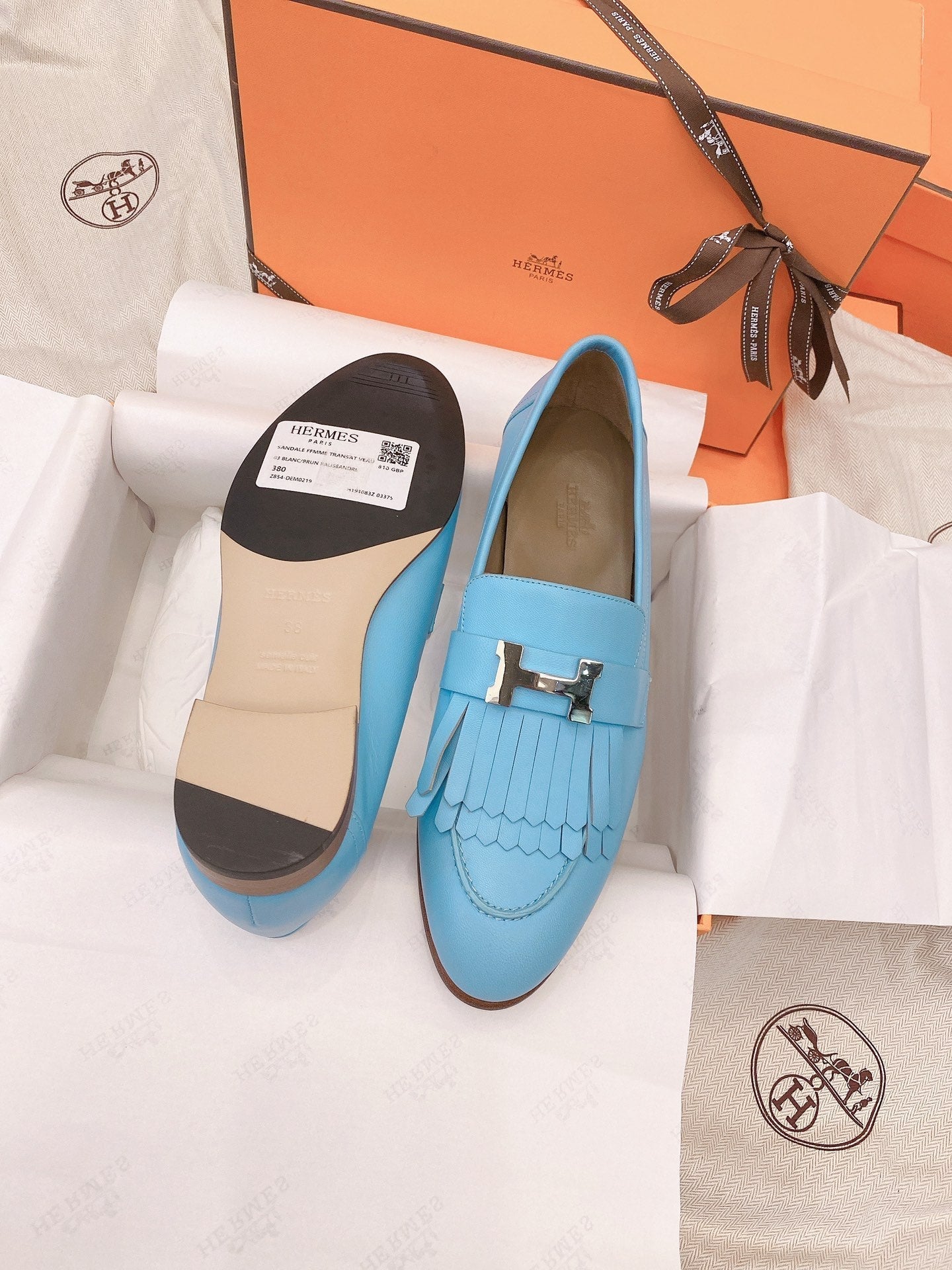 HM Mocassins Royal Loafers Sky Blue Goat Leather 348018